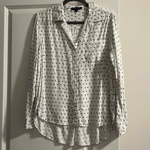 Feather Print Button Up Blouse